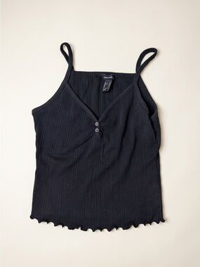 Forever 21 Black Ribbed V-Neck Cami with Button Detail